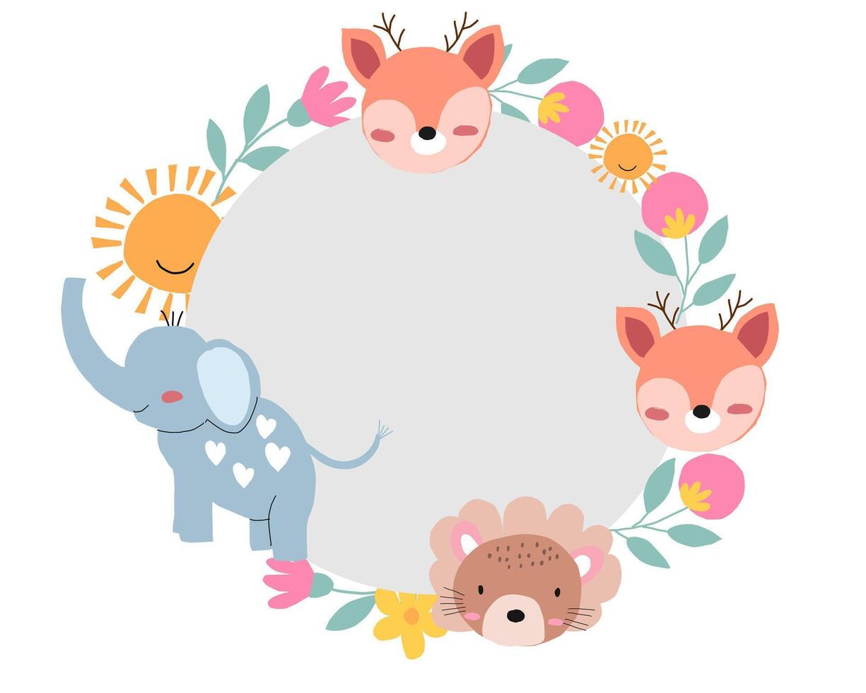 Cute Hand Drawn Elephant Wreath vector