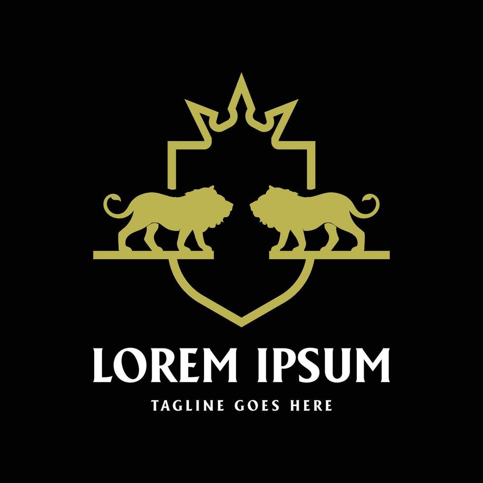 Strong Standing Lion Leo Silhouette with Shield Crown Crest Logo vector
