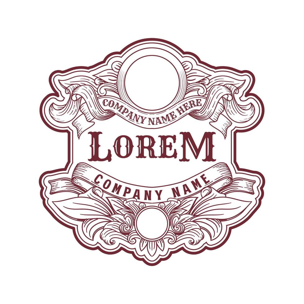 Ornament Border Frame Royal Badge Emblem Stamp Label with Ribbon Logo Design vector
