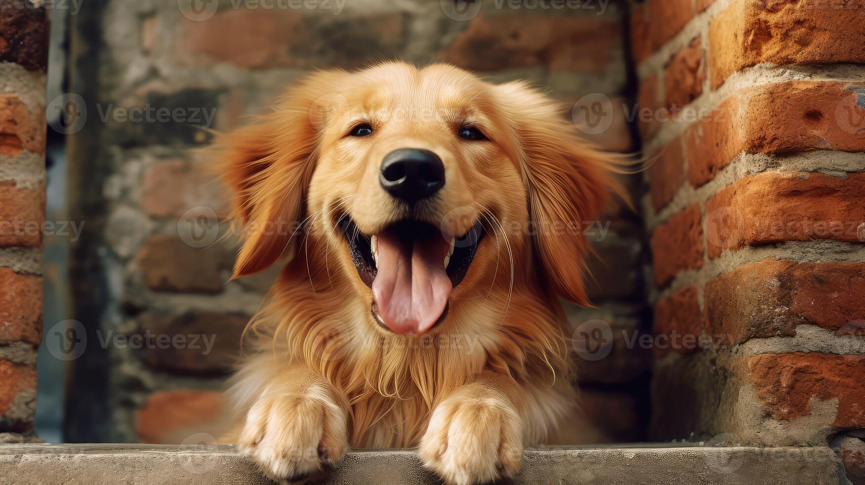 golden brick wall dog photo