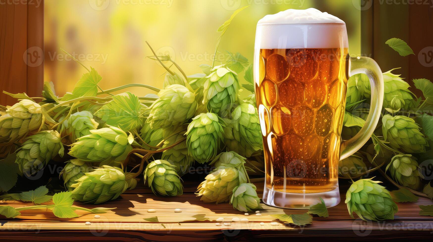 glass beer and hops illustration photo