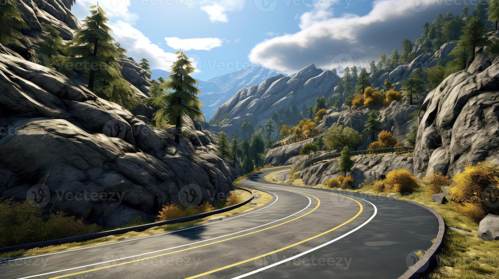 mountain road with lines photo