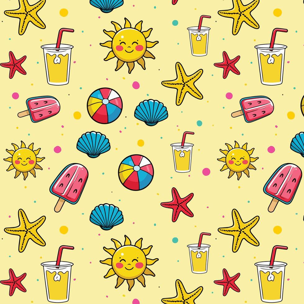 pattern with summer icons. illustration in cartoon style. vector