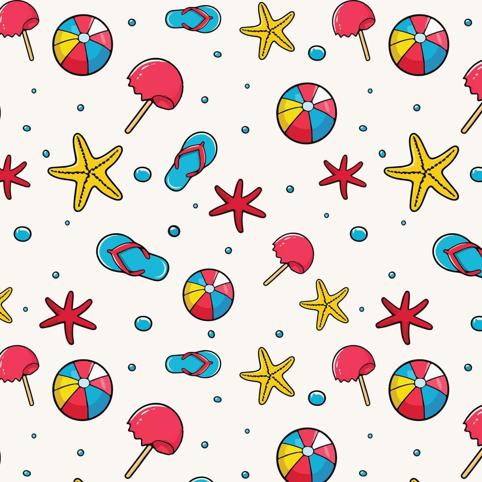 pattern with ice cream, starfish, lollipops and balls. vector