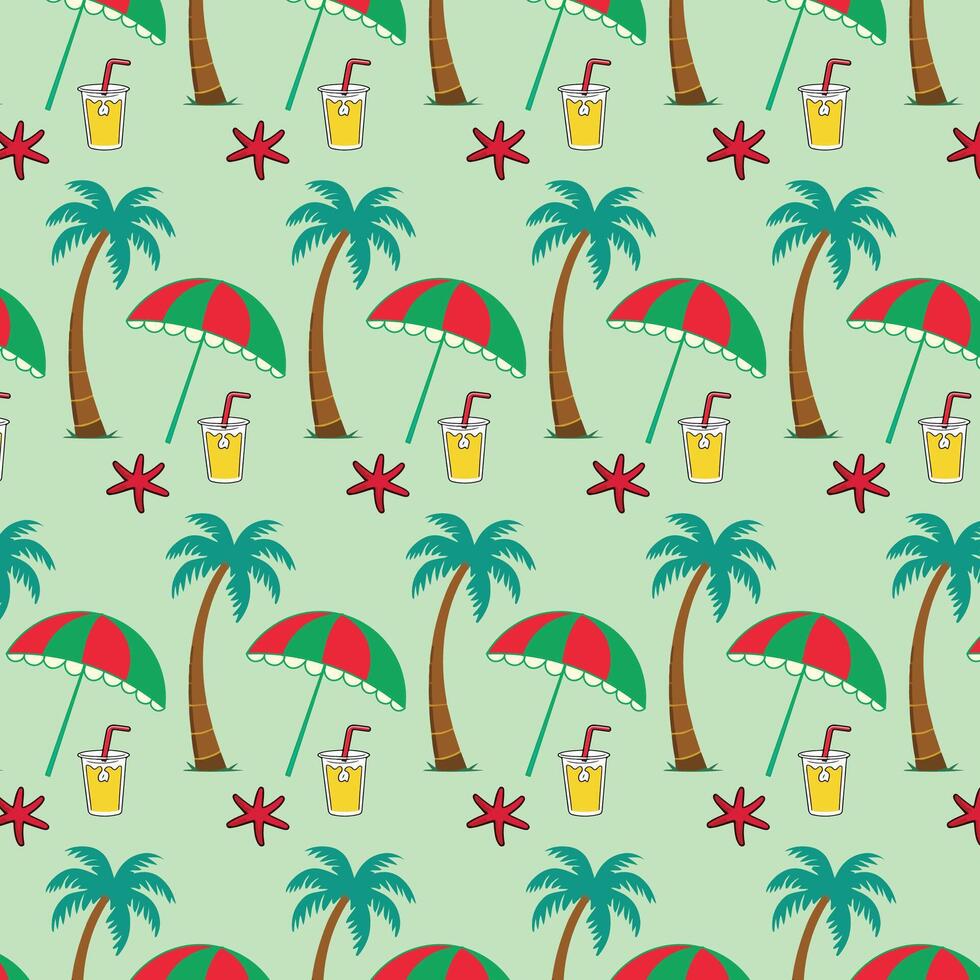 pattern with palm trees, umbrellas and cocktails. vector