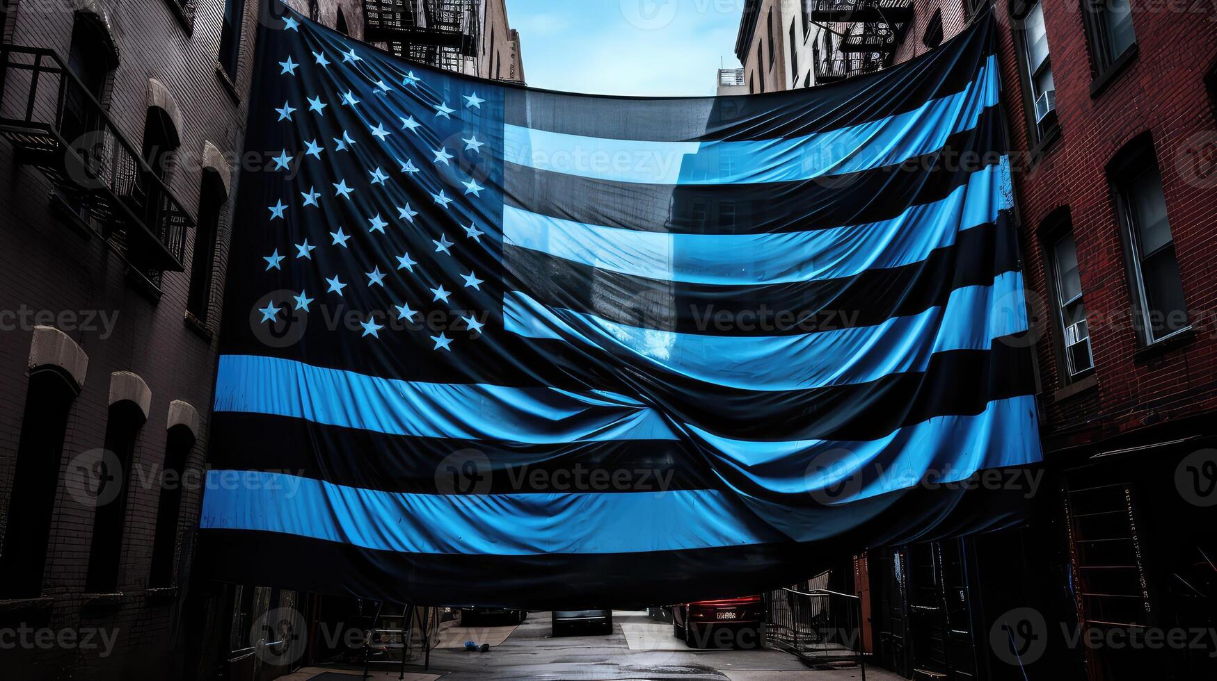 urban black and blue american flag photo