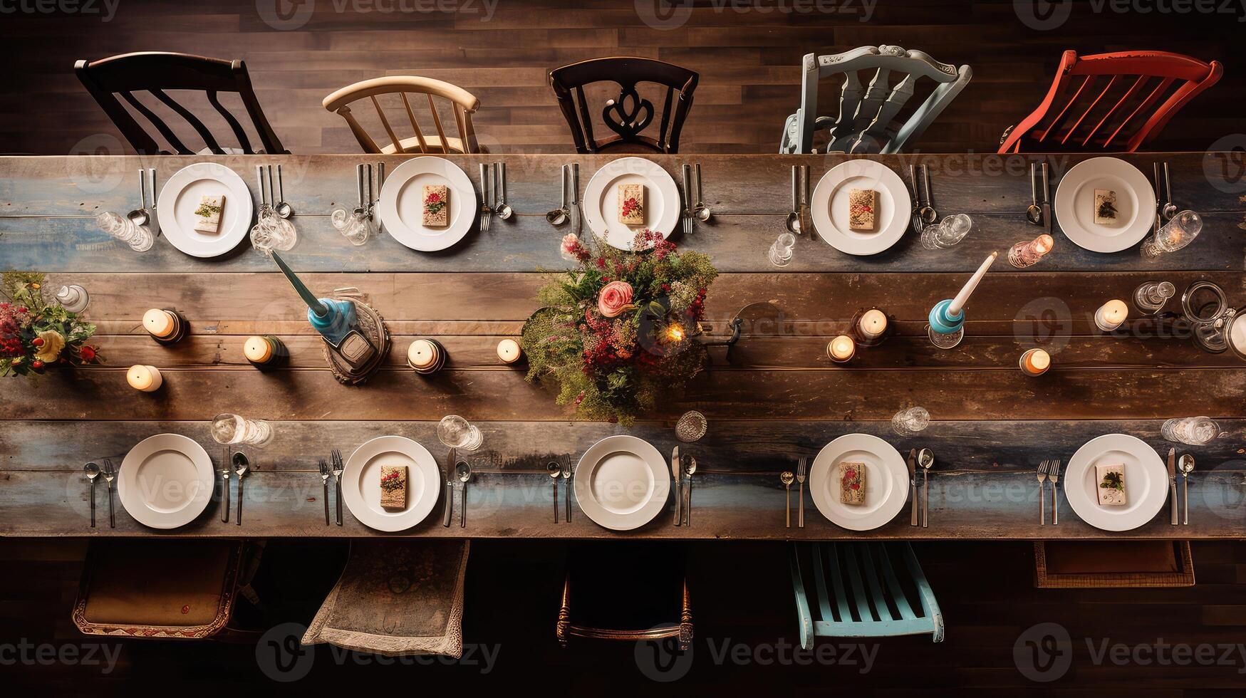 distressed overhead wood table photo