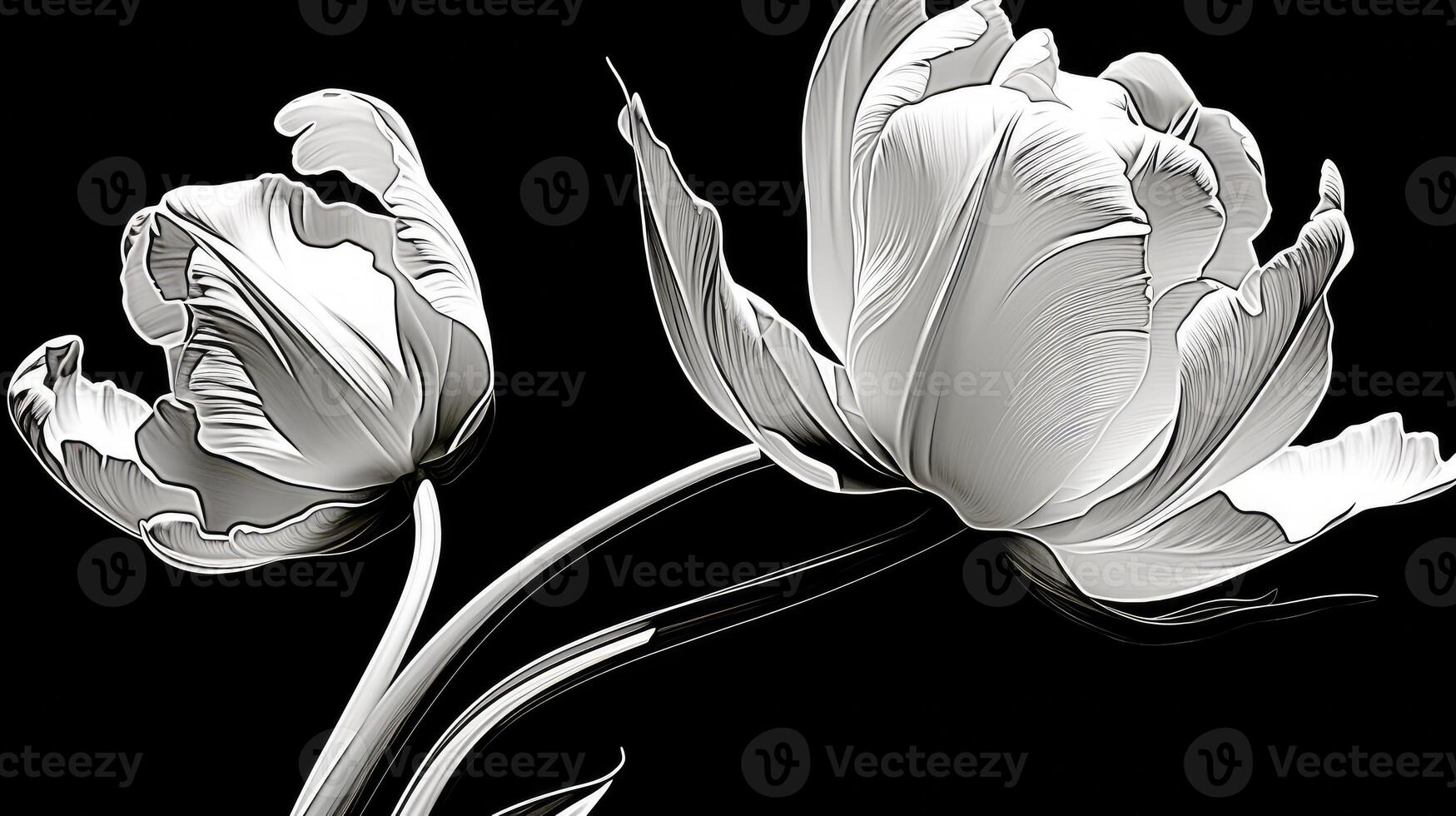 whimsical flower illustration black and white photo