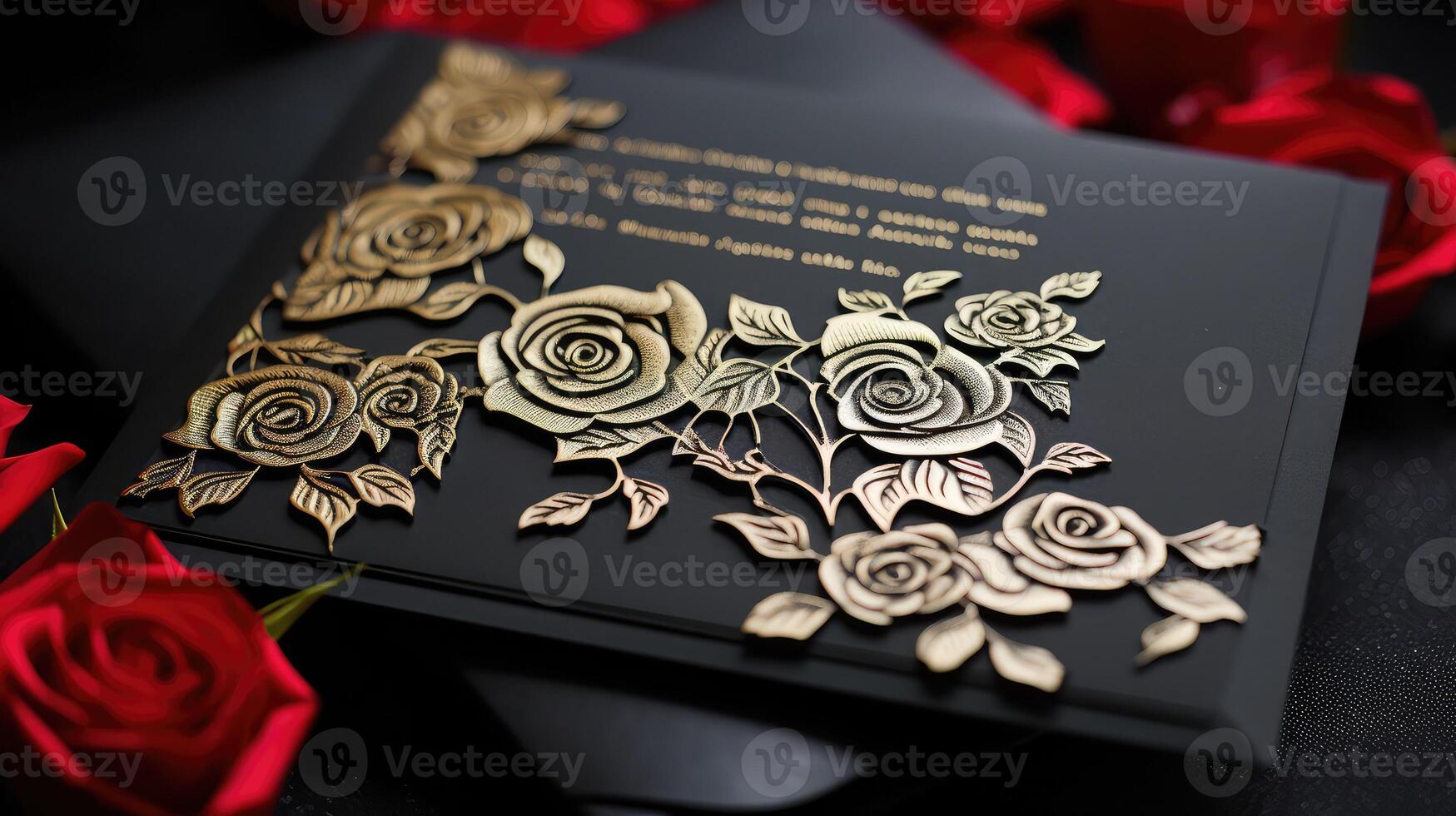 calligraphy roses and black invitations photo