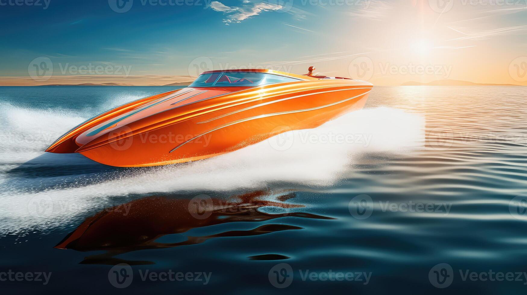 sun orange speed boat photo