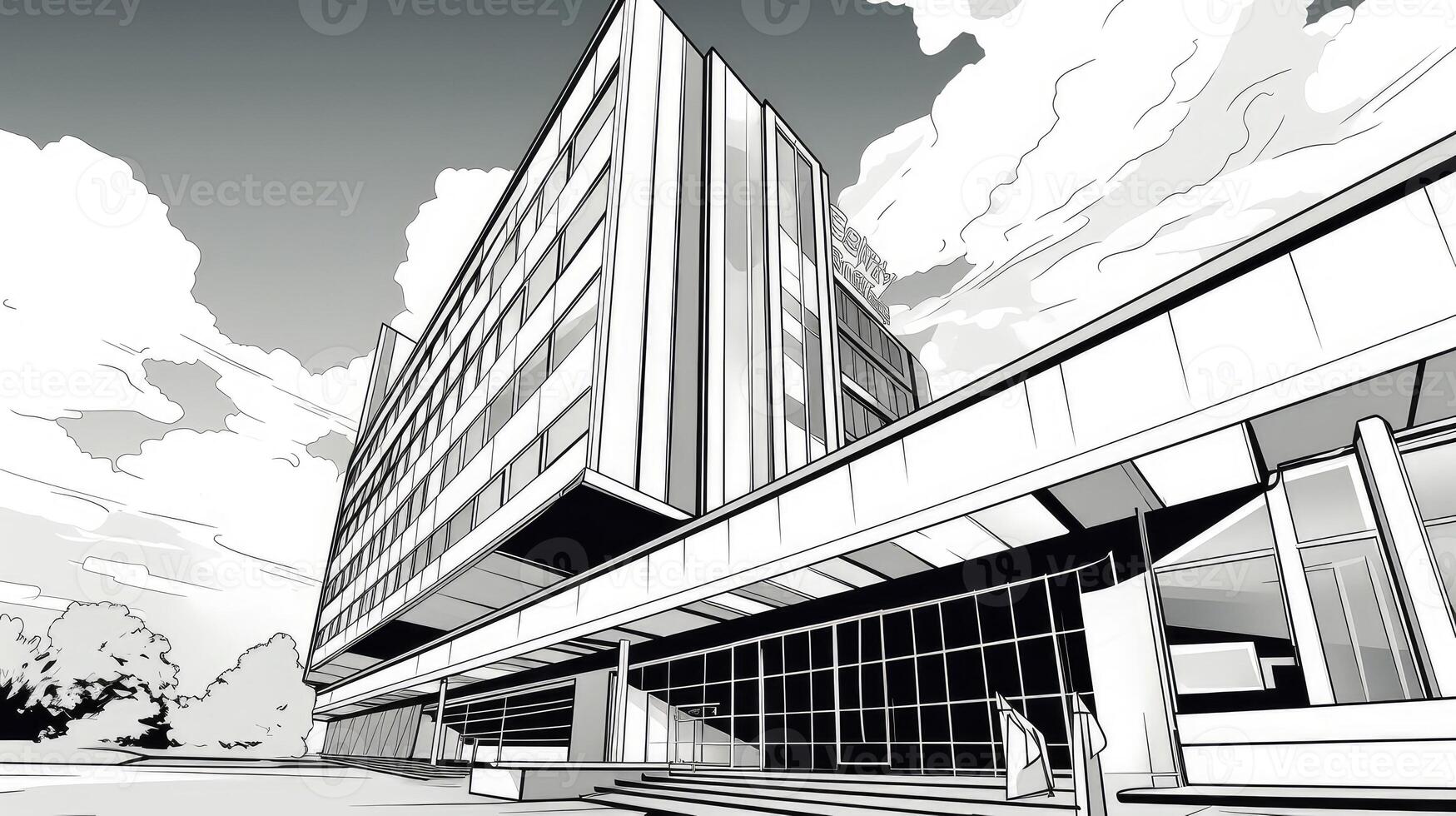 high office building line art photo