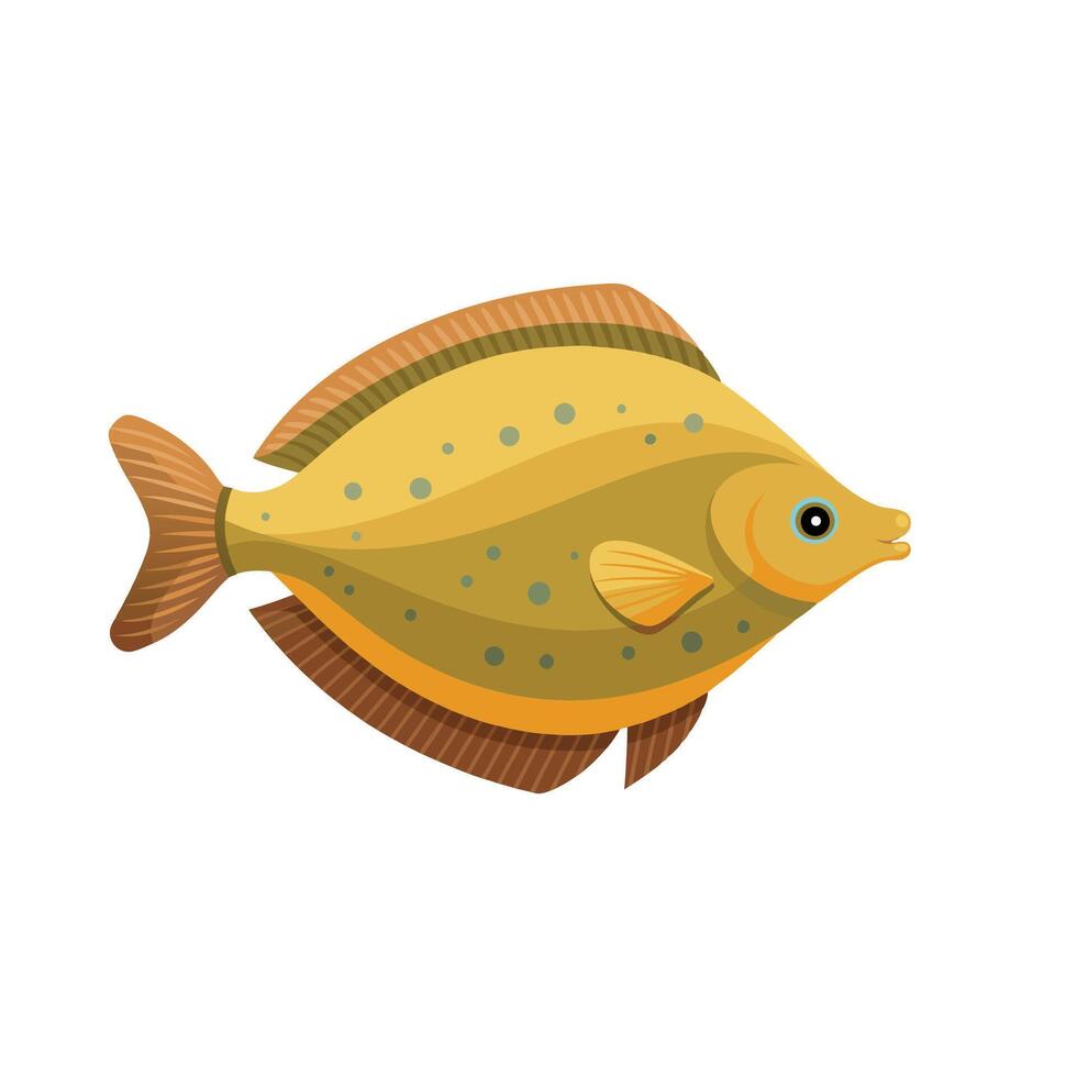 Flounder under water animal isolated flat illustration on white background vector