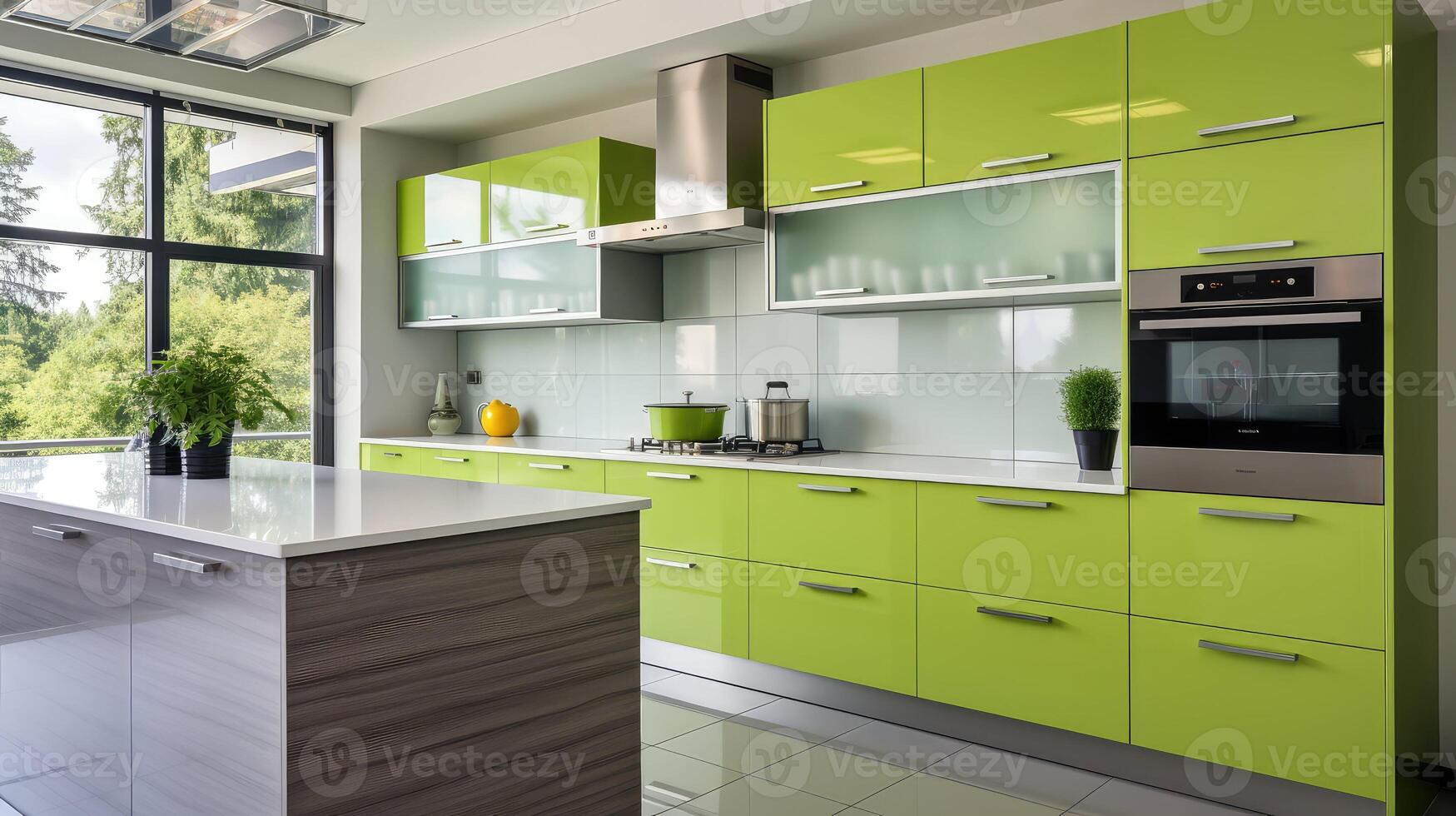 cabinets lime green and white photo