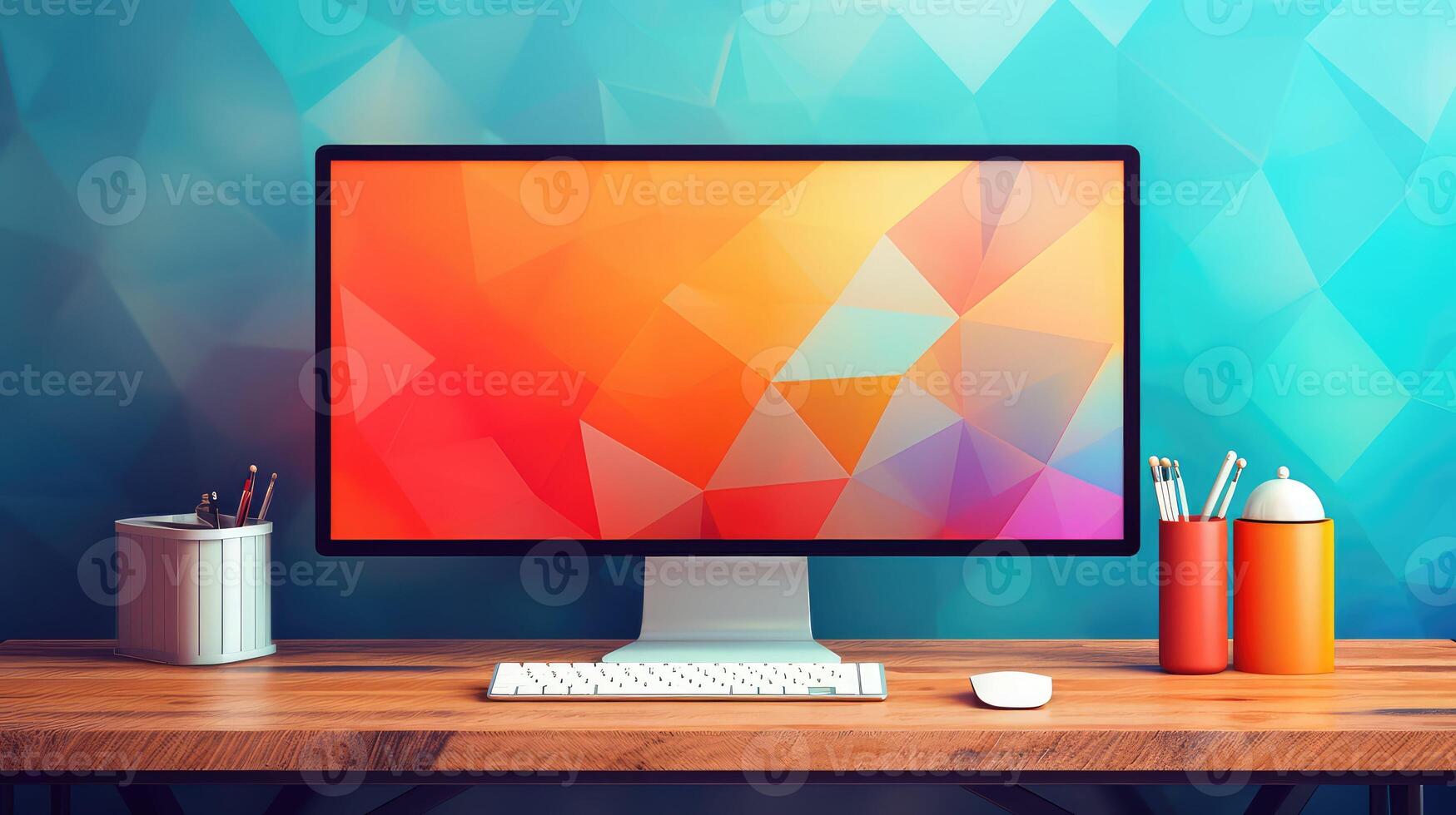 workspace computer monitor desk photo