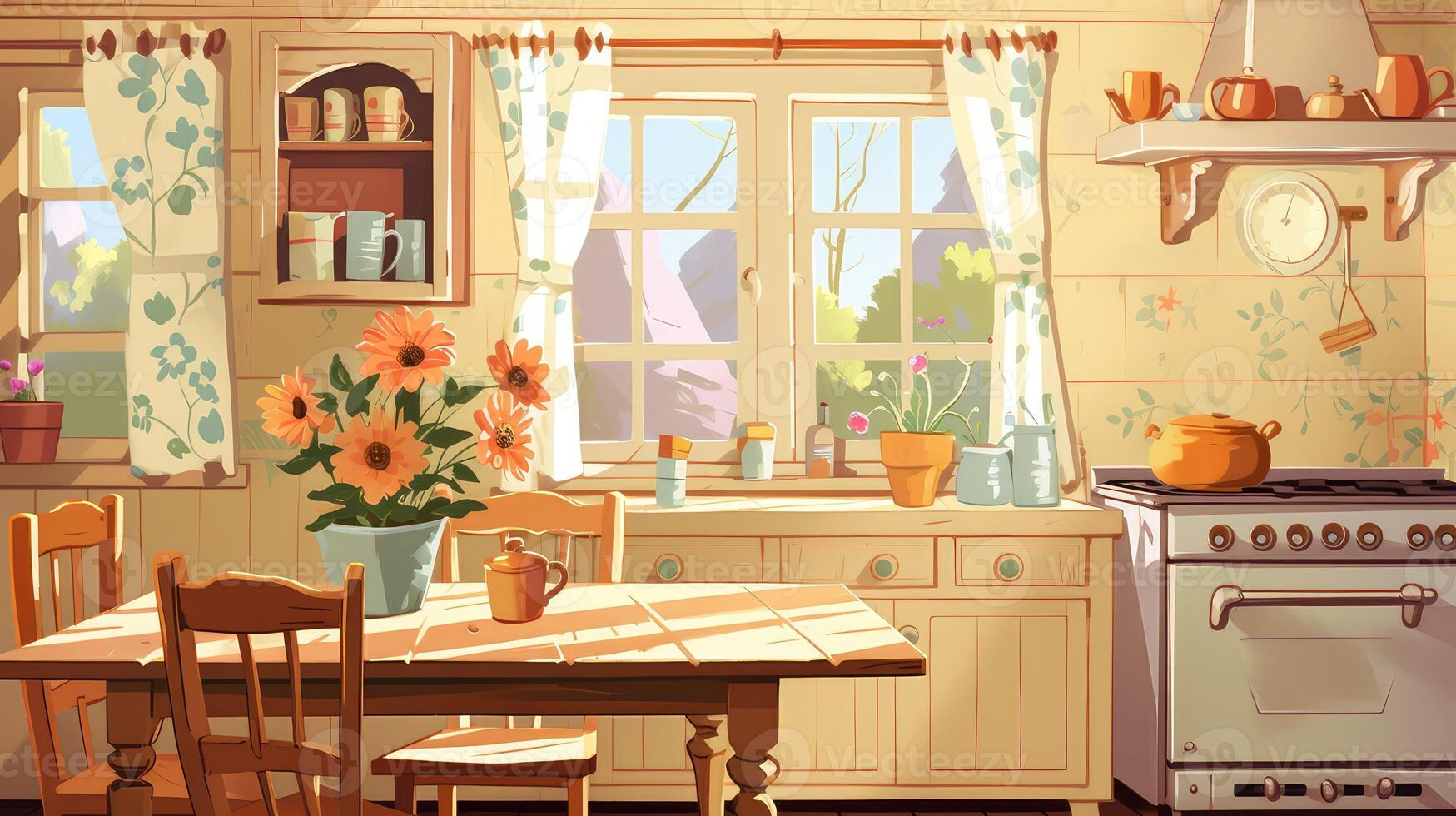 warm kitchen illustration photo
