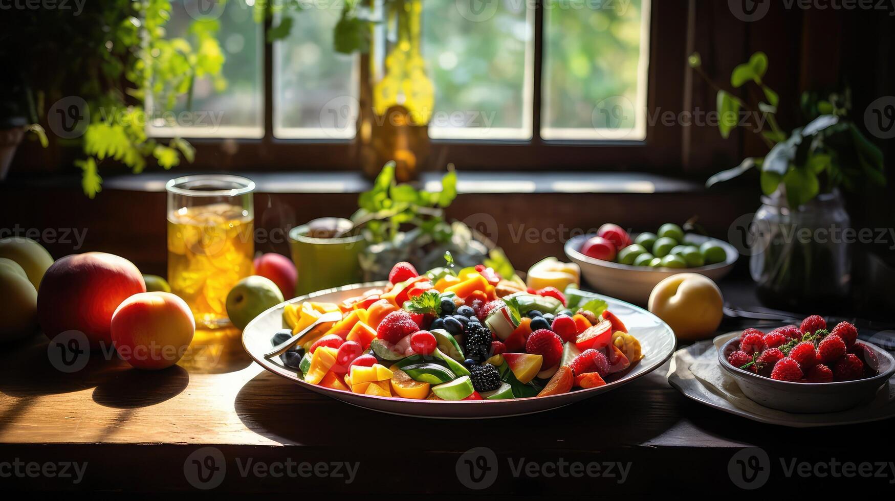 fruits plate on table photo