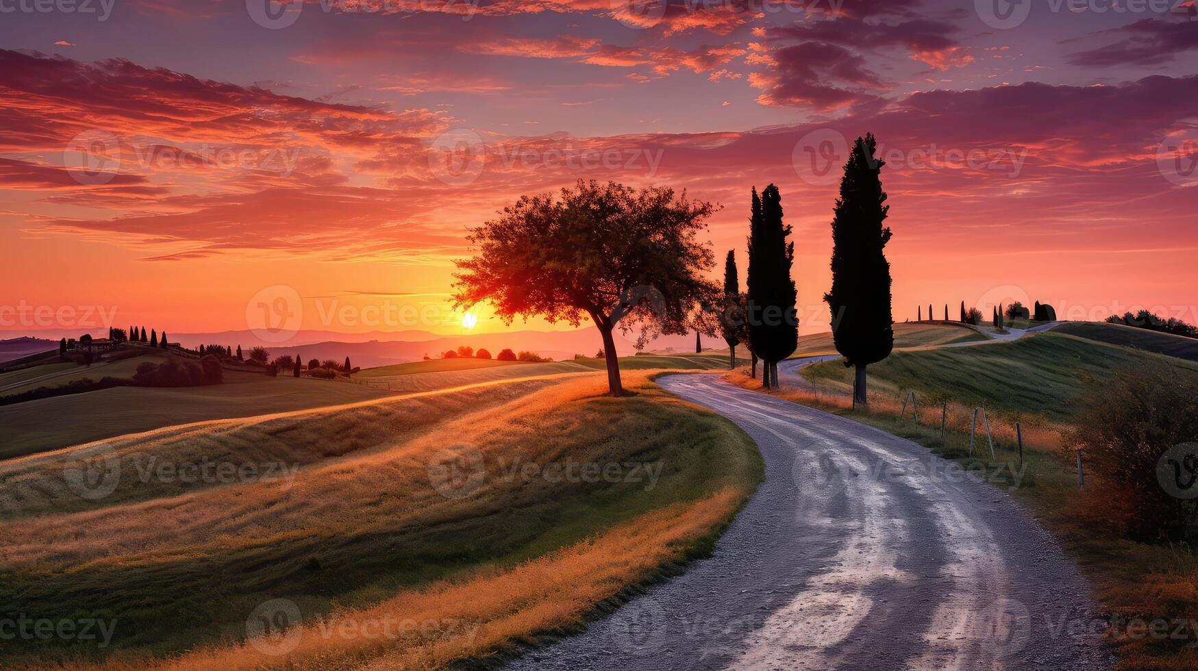 pink sunrise road photo