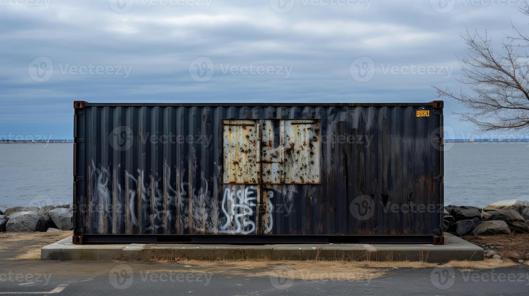 dock black shipping container photo