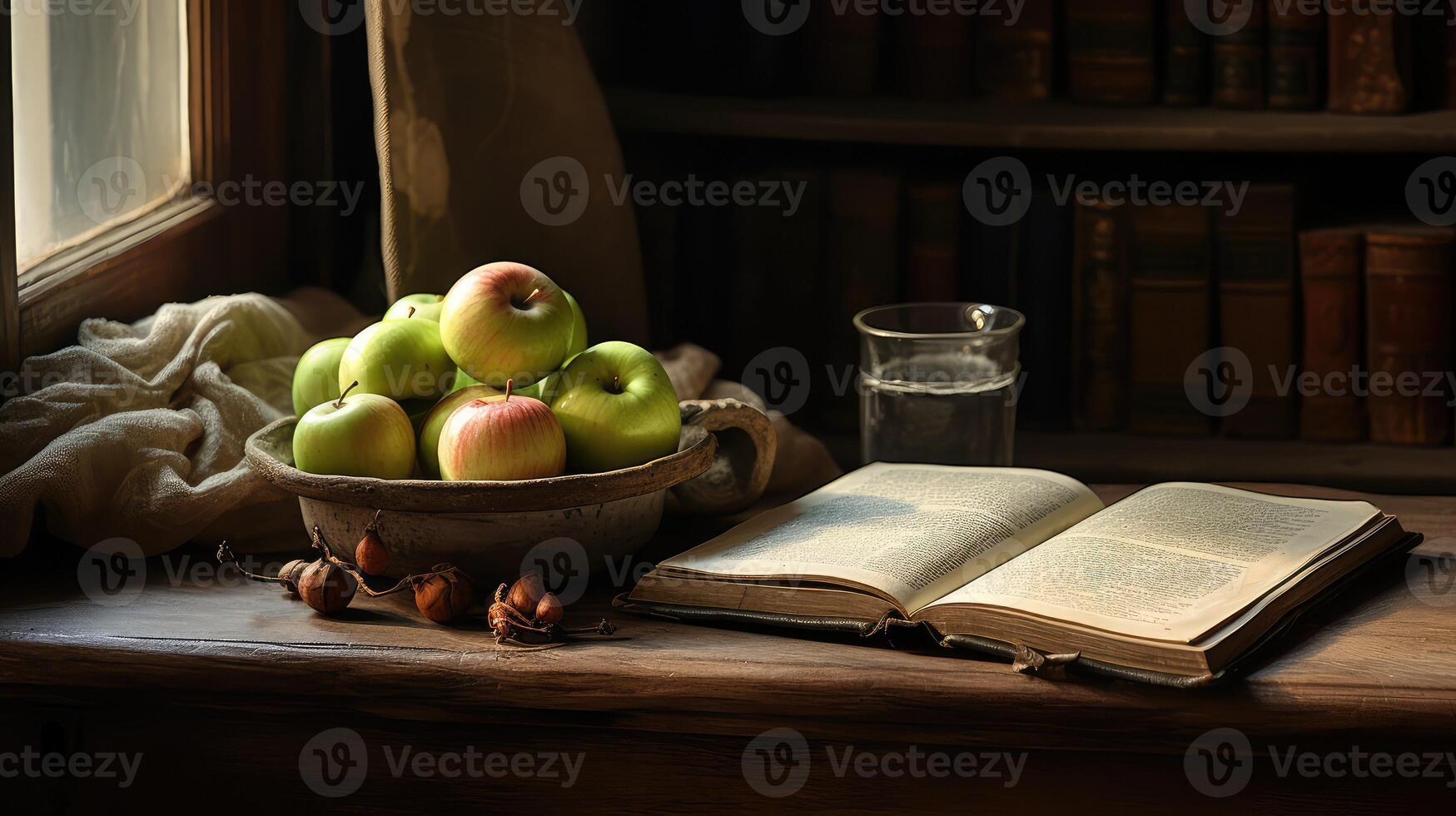 desk apple and books photo