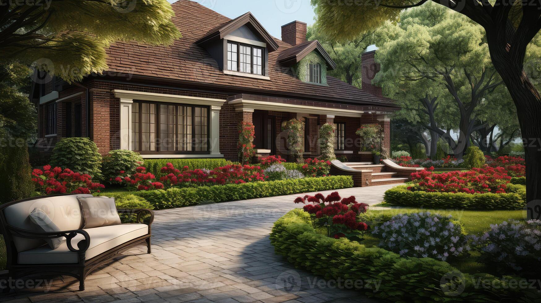 landscape house with front yard photo