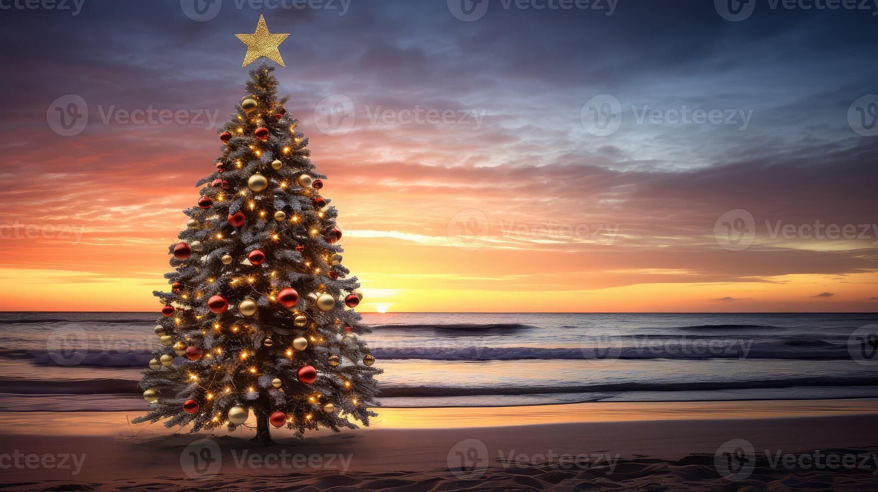 star christmas tree on beach photo