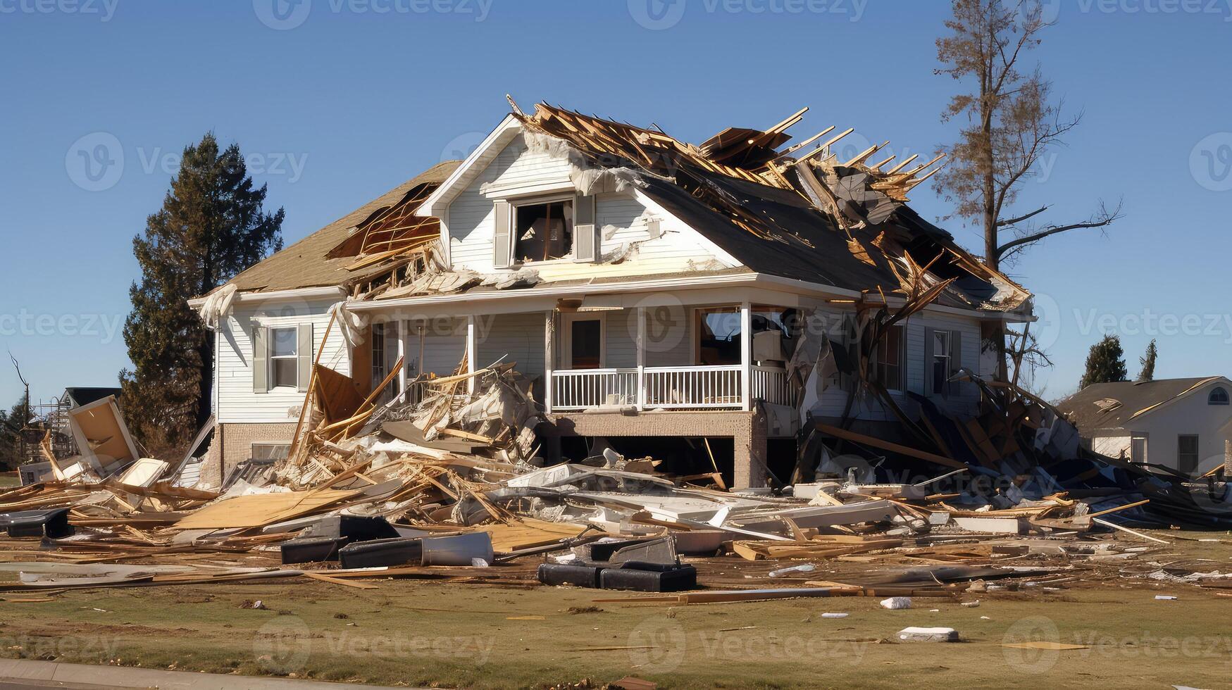 debris wind damage to house photo