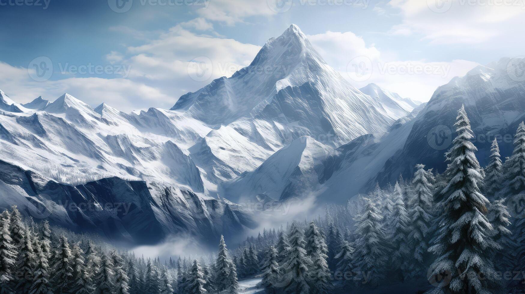 peak mountains pine trees photo