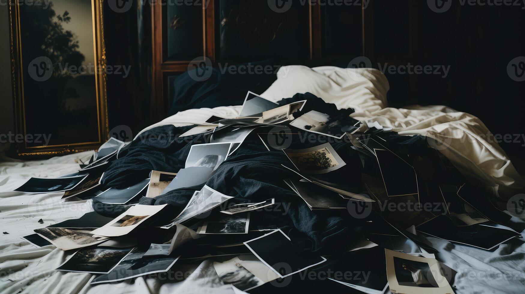 bedspread black polaroid photo