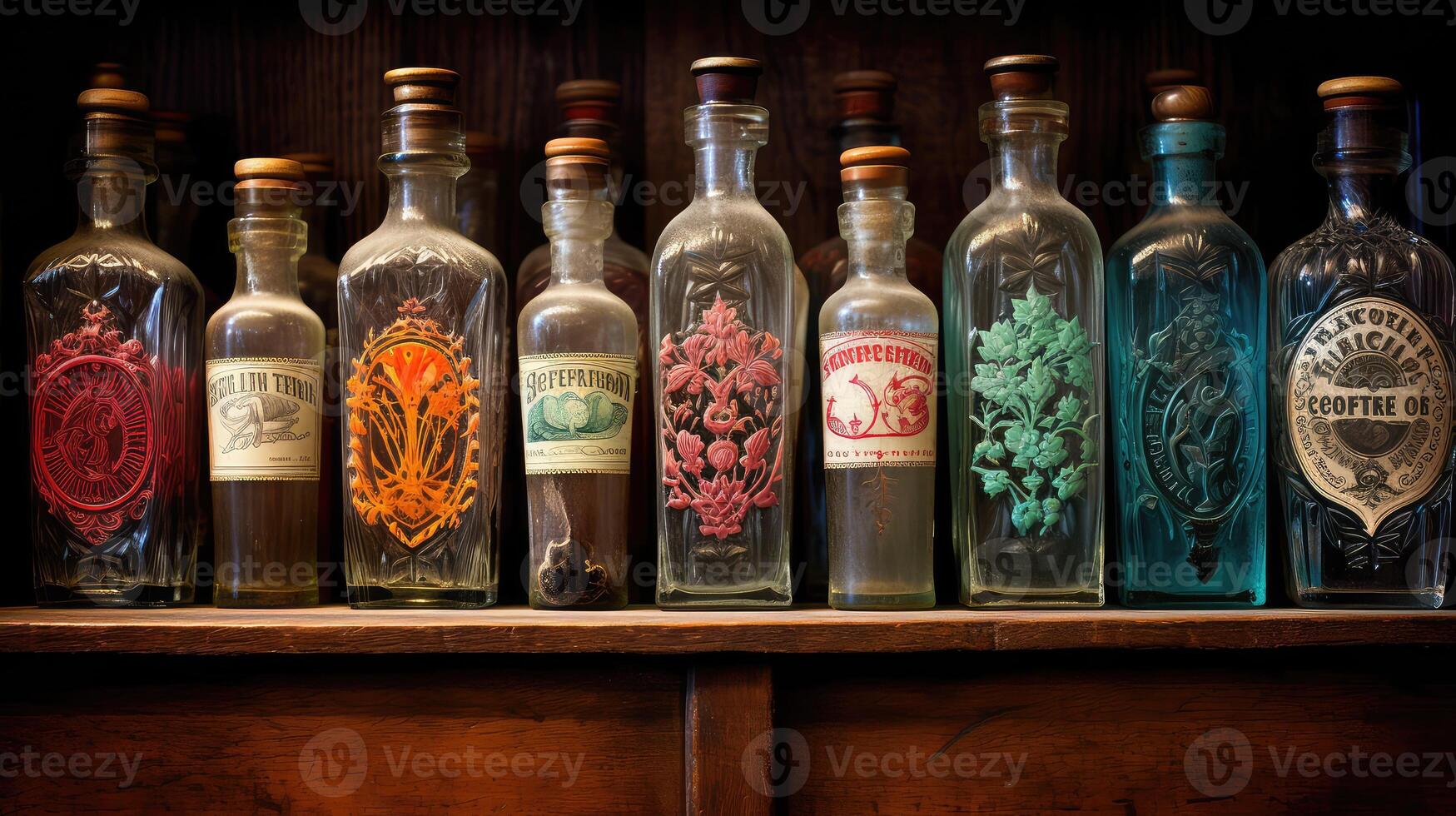ornate bottle labels vintage photo