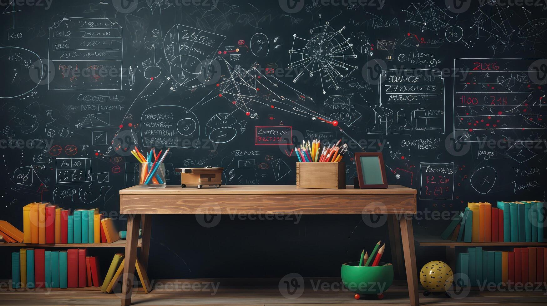 drawings chalkboard and desk photo