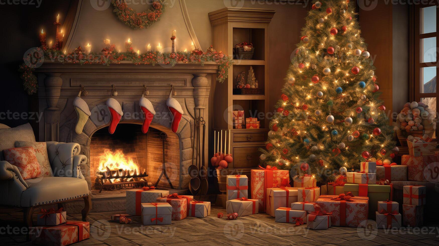 cozy presents under tree photo