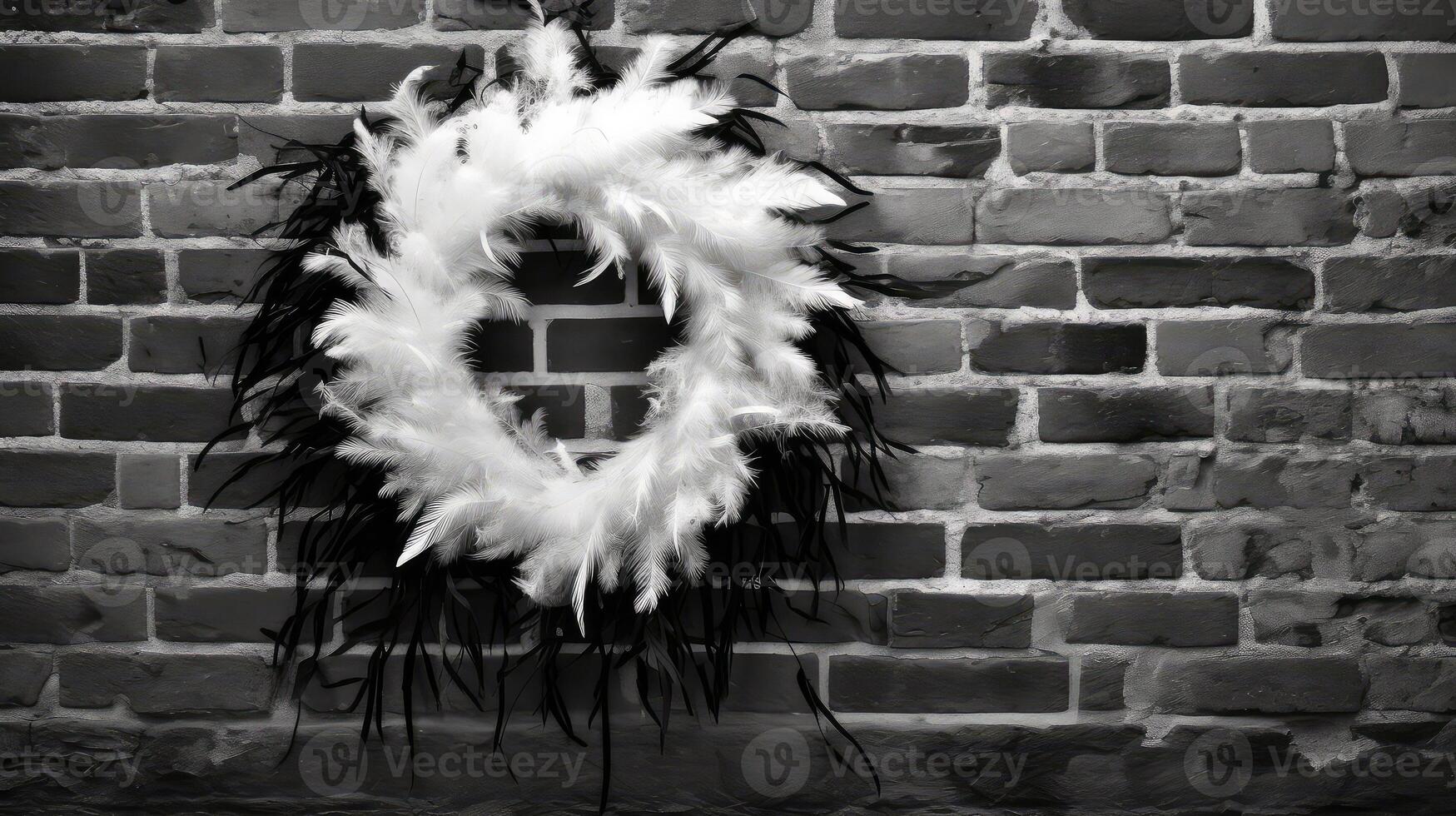 feathers christmas wreath black and white photo