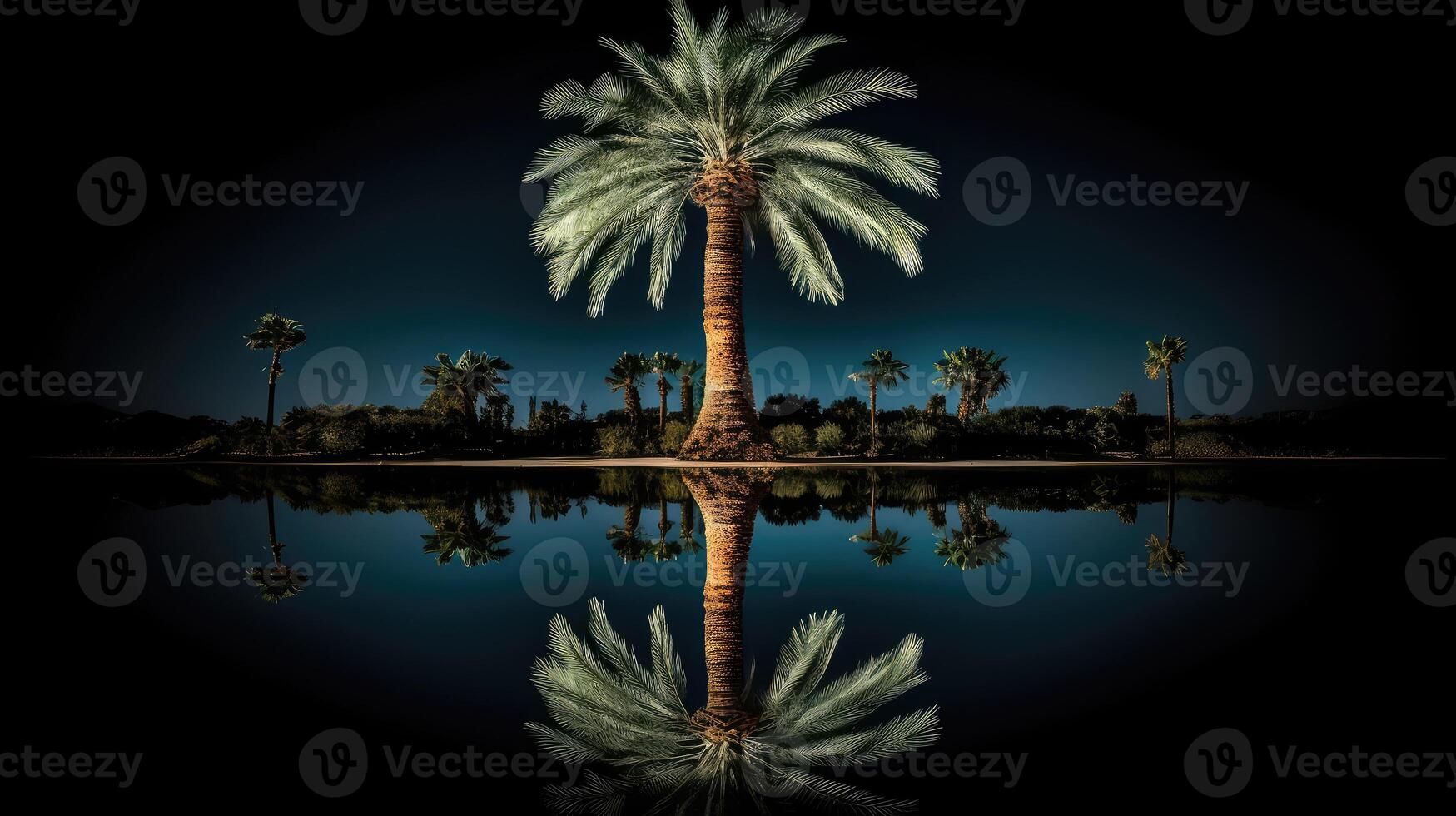reflection palm tree night photo