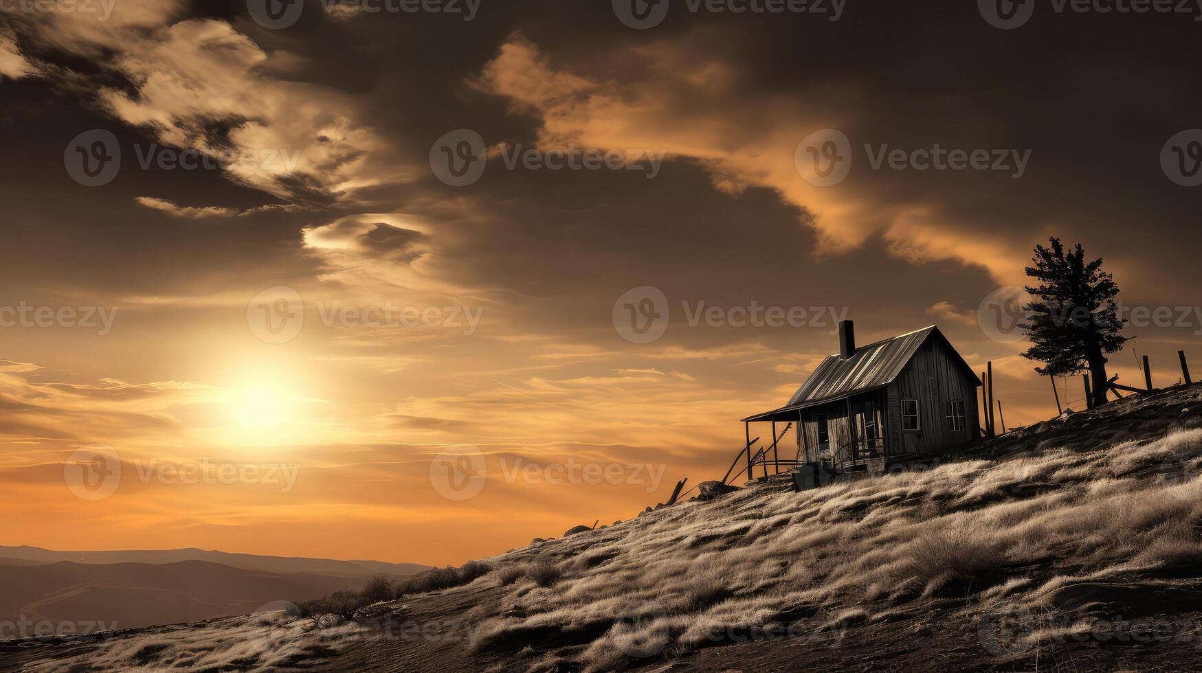 sun cabin black and white photo