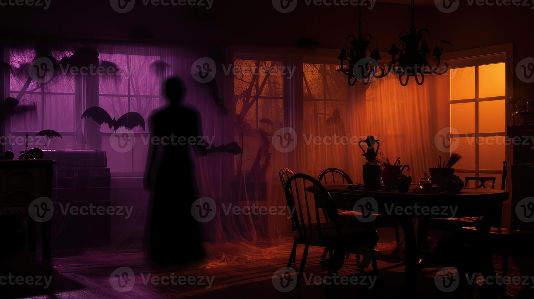 orange blurred halloween interior photo