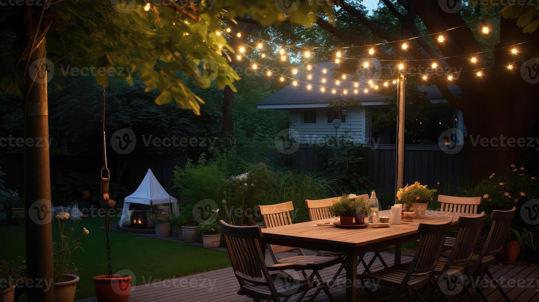 cozy backyard string lights photo