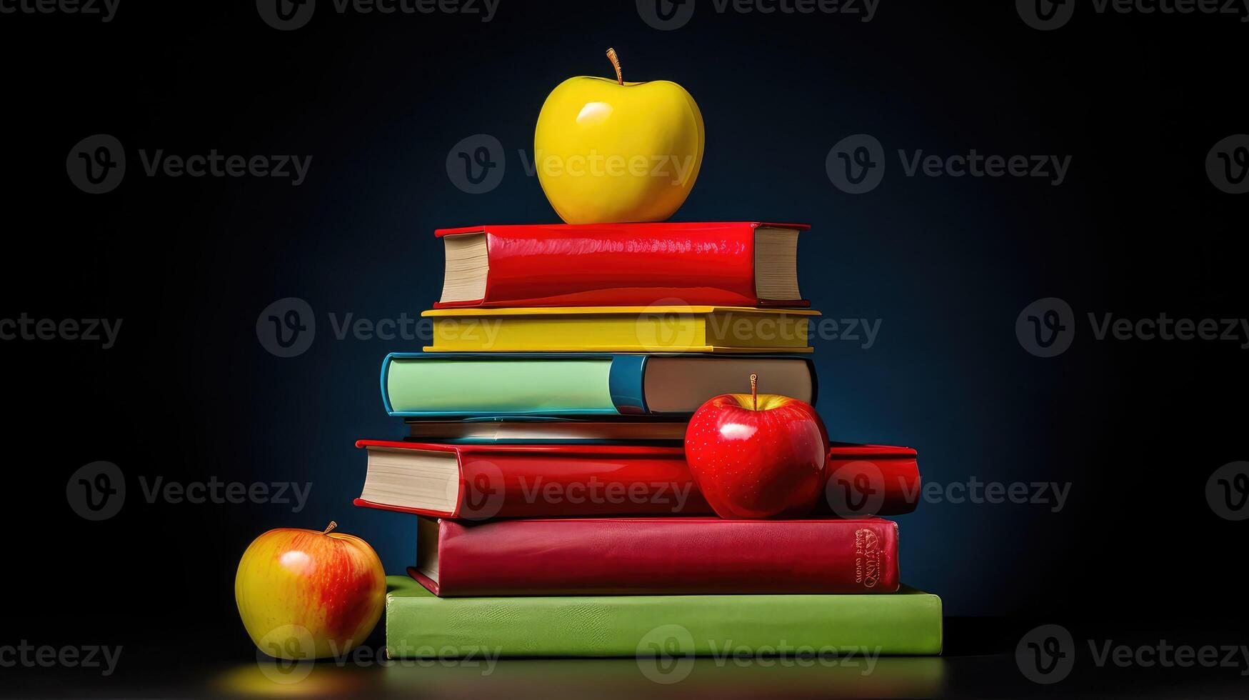 playful stack of books with apple photo