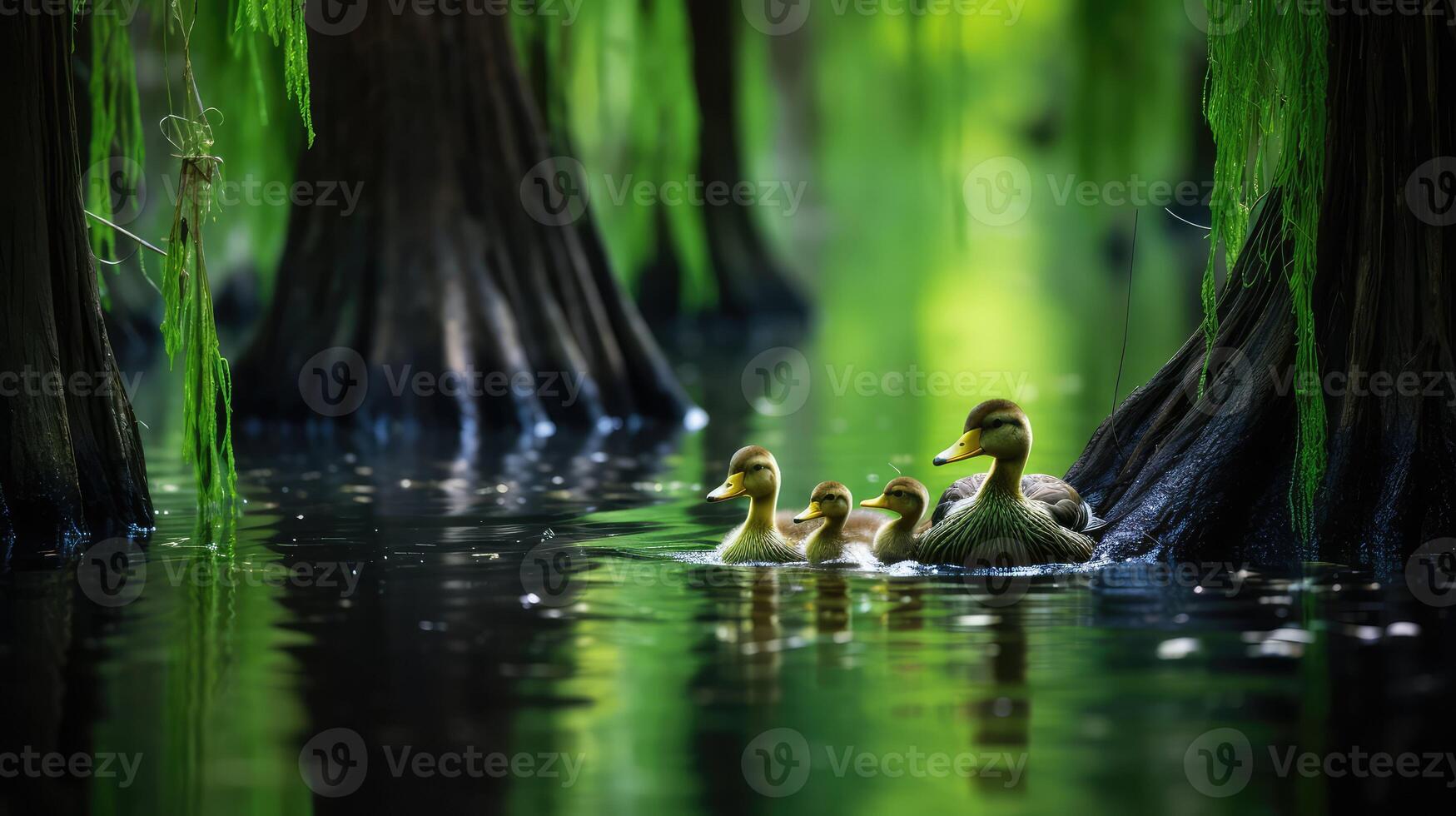 ducks cypress tree swamp photo