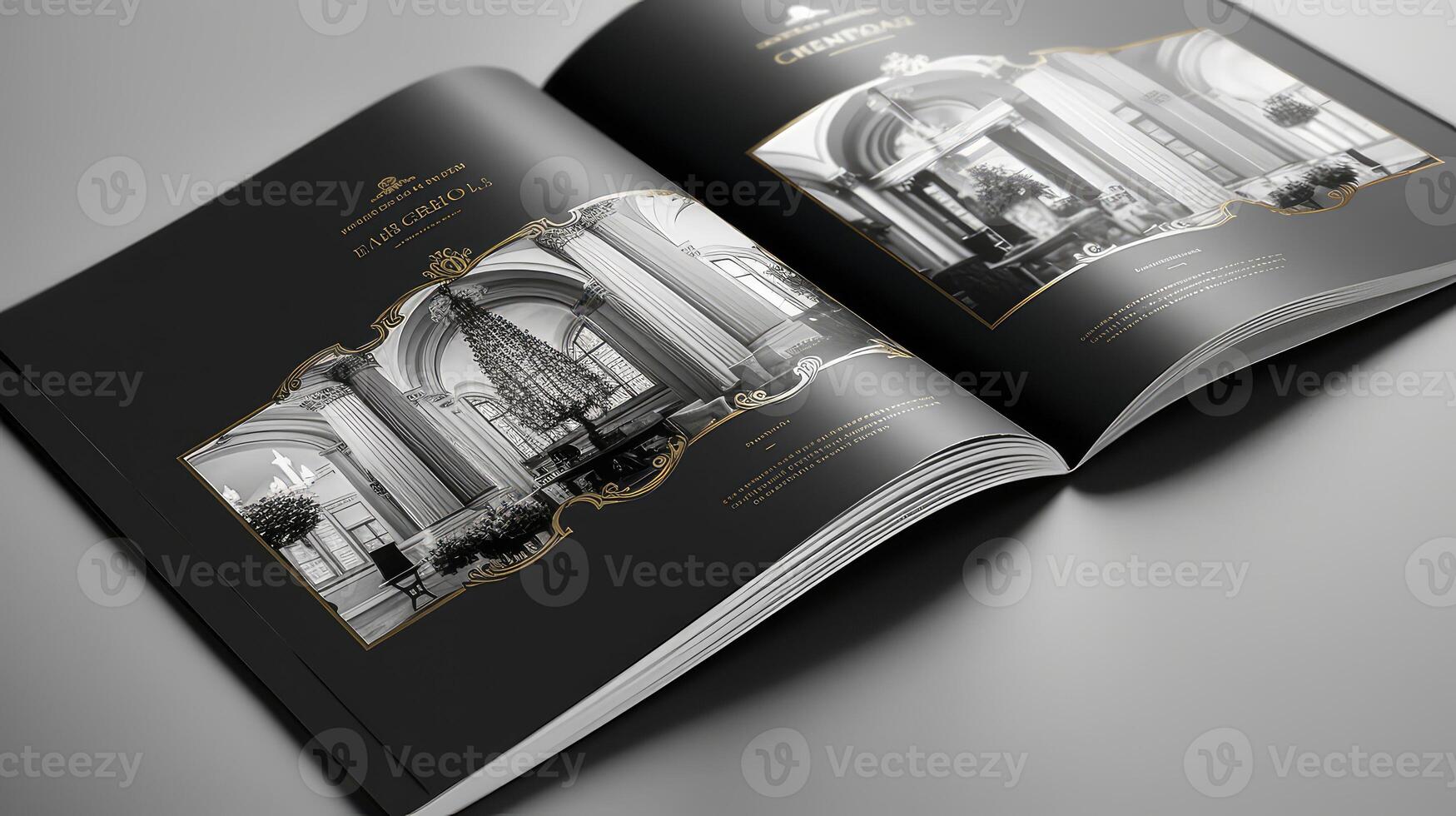 ornate black and white brochure layout photo