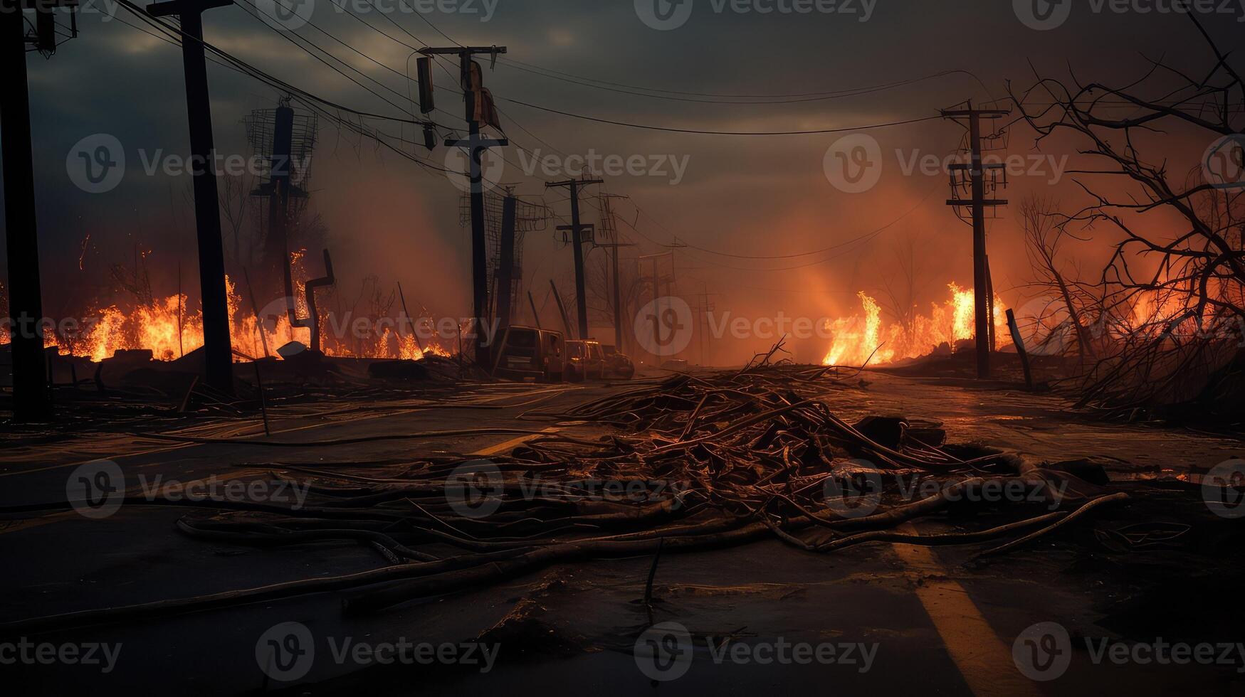 powers transmission line fire photo