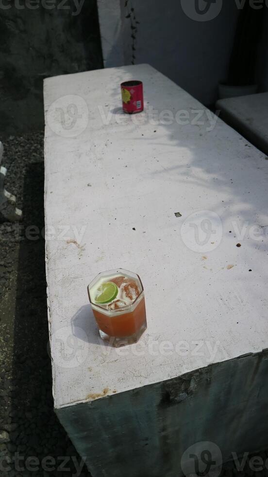 a drink on a table photo