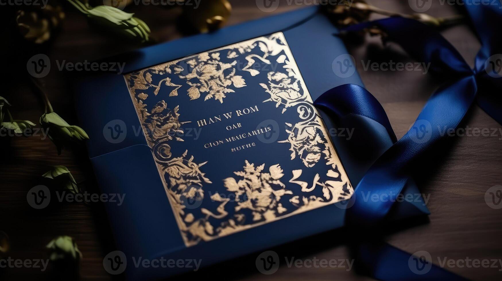 luxurious wedding invitation blue photo