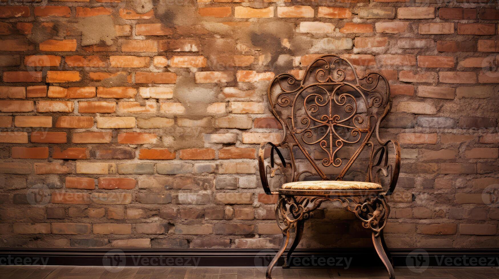 brick chair against wall photo