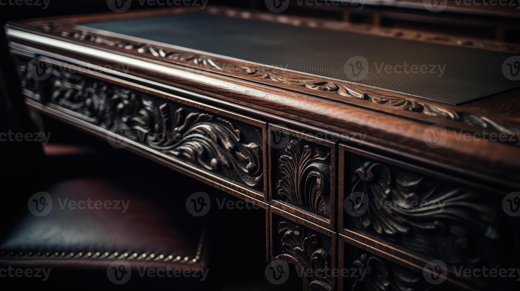 carvings close up desk at angle photo