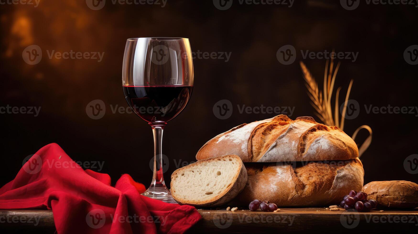 loaf wine and bread photo