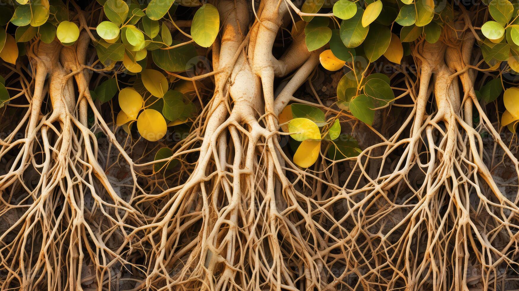 intricate fruit tree with roots photo