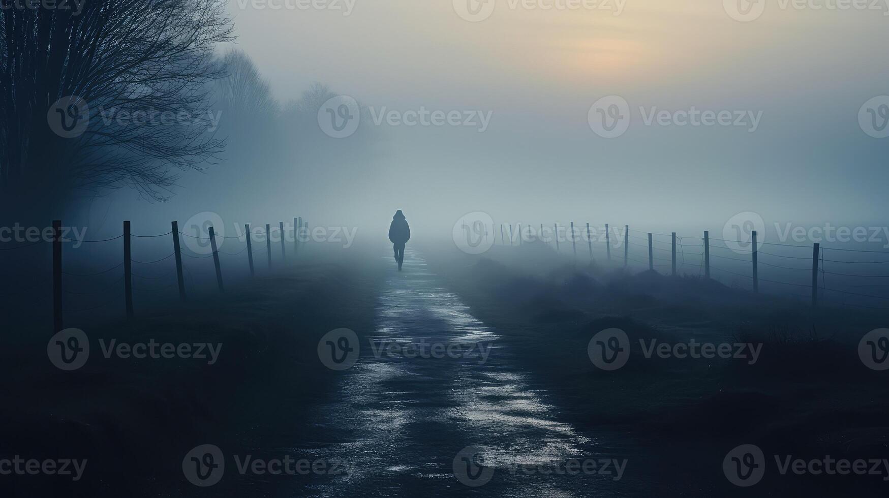 silhouette road fog photo