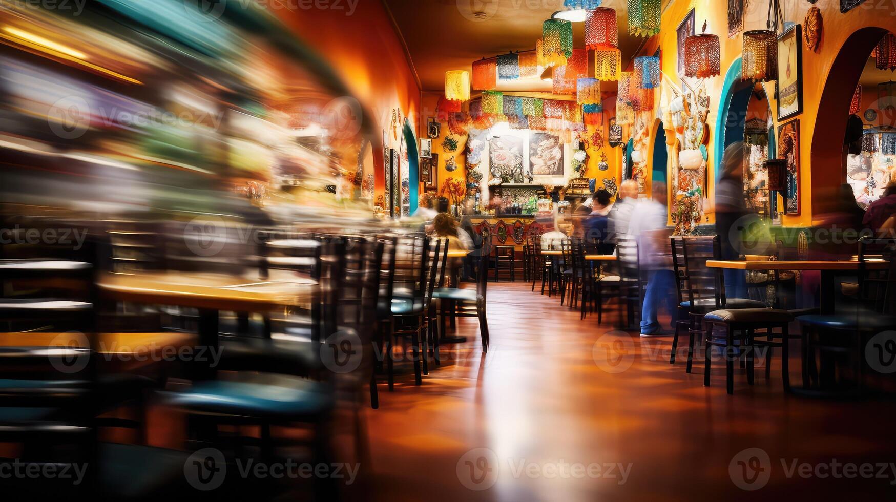 vibrant blurred mexican restaurant interior photo
