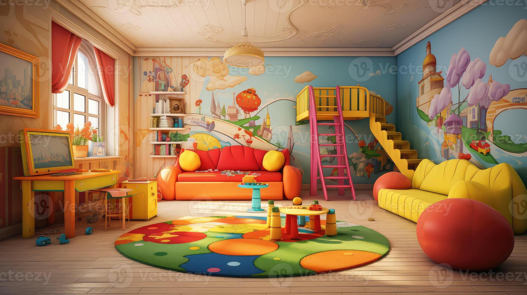 bright cartoon house interior photo