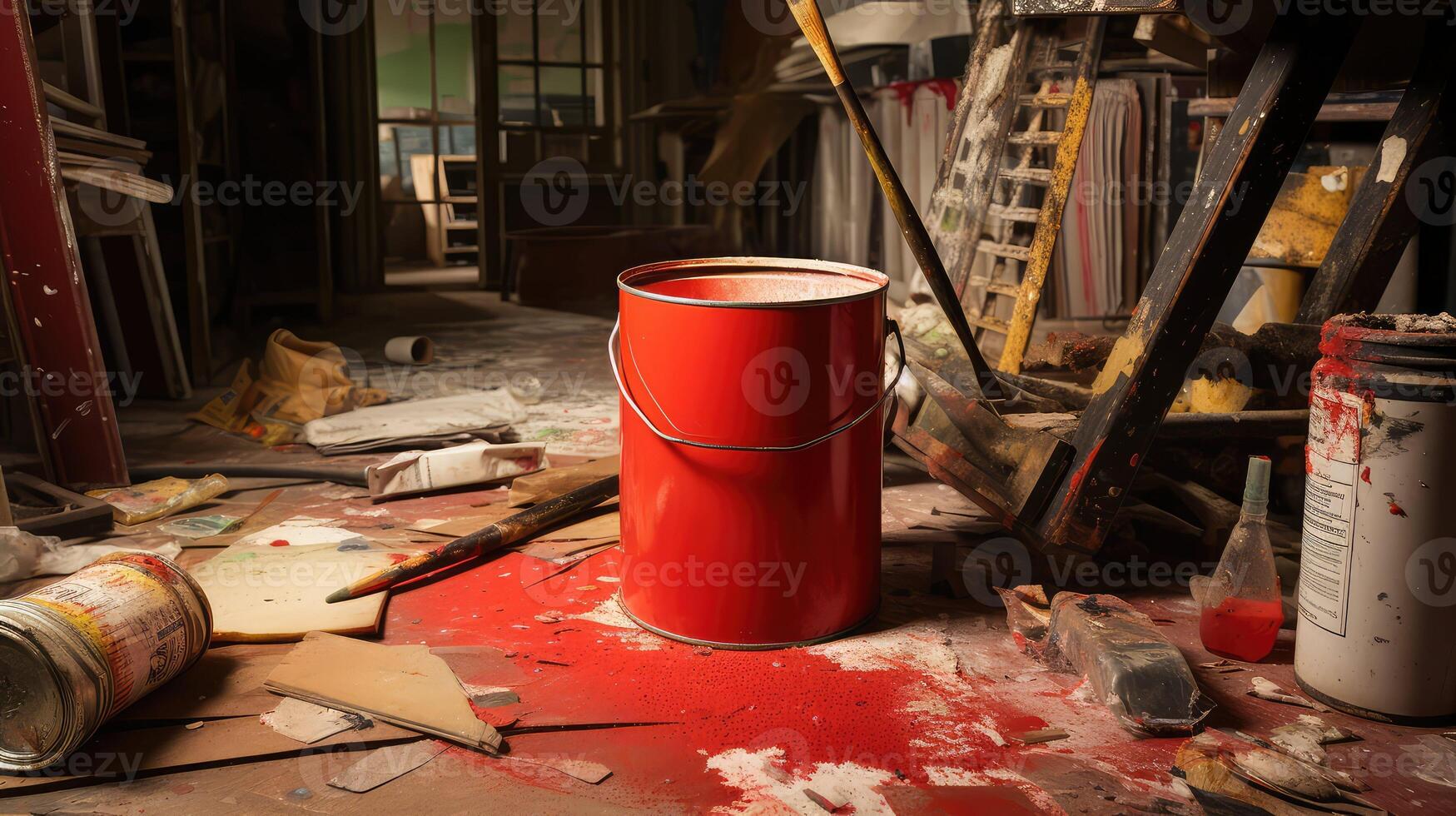 messy red paint can photo